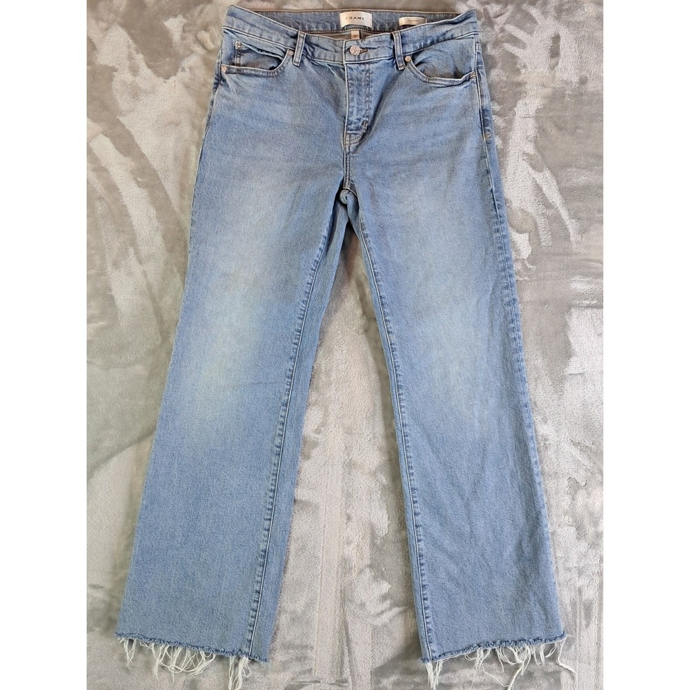 FRAME Denim Le Rodeo High Rise Wide Leg Jeans Size 30 Spirit Fray Hem Light Wash